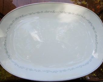 Noritake BROOKLANE Platter 15 1/4" Oval Blue, Green & Gray Scrolls, Gray Platinum Edge Replacement Discontinued Pattern