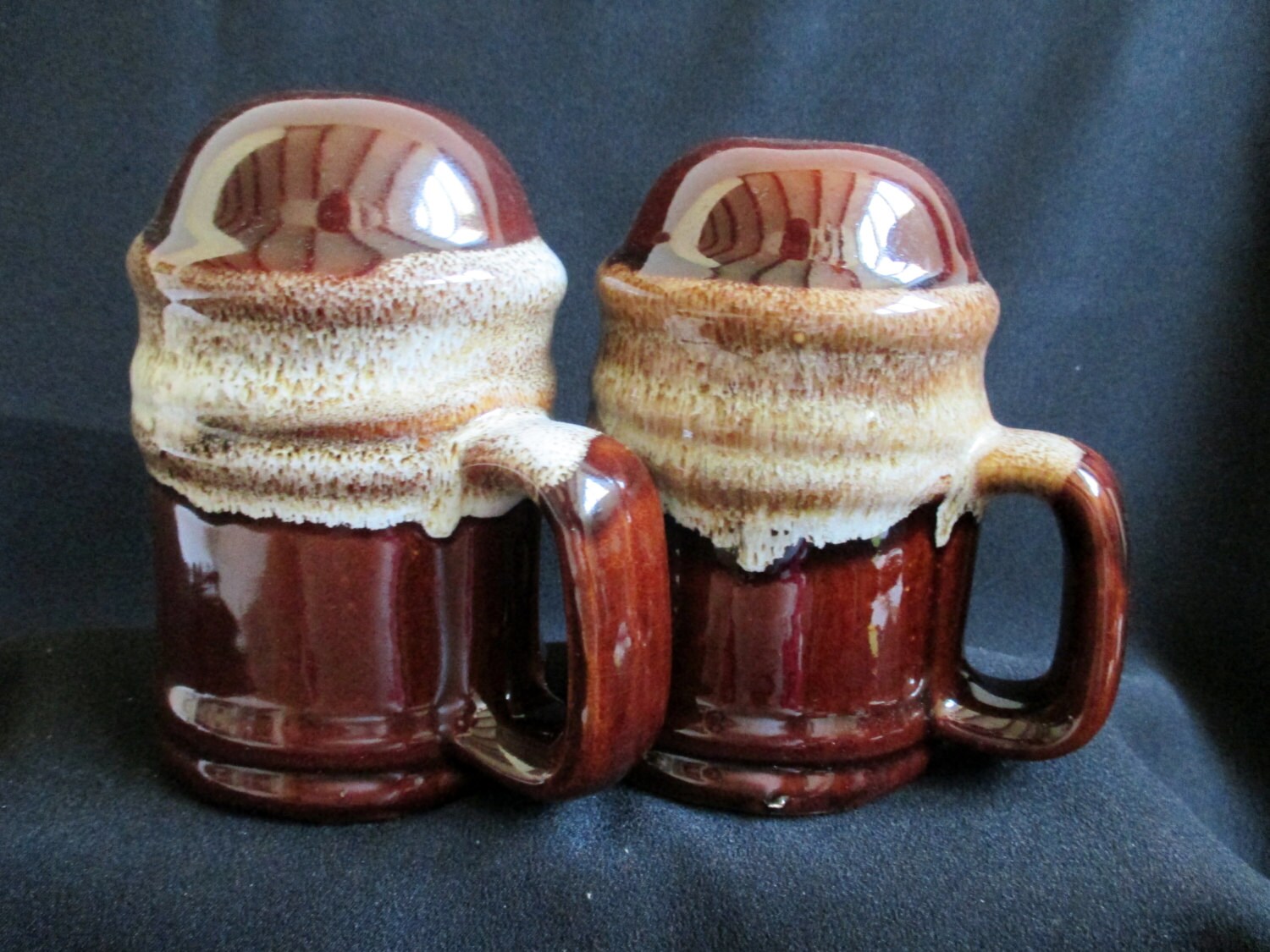 Hull Salt and Pepper Shakers with Handles Hull Pottery Brown Etsy