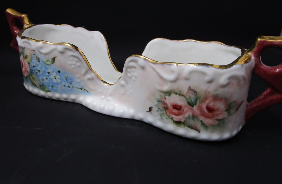 Stacking Spoon Caddy, Tea or Demitasse Spoon Rest Blue Flowers Pink