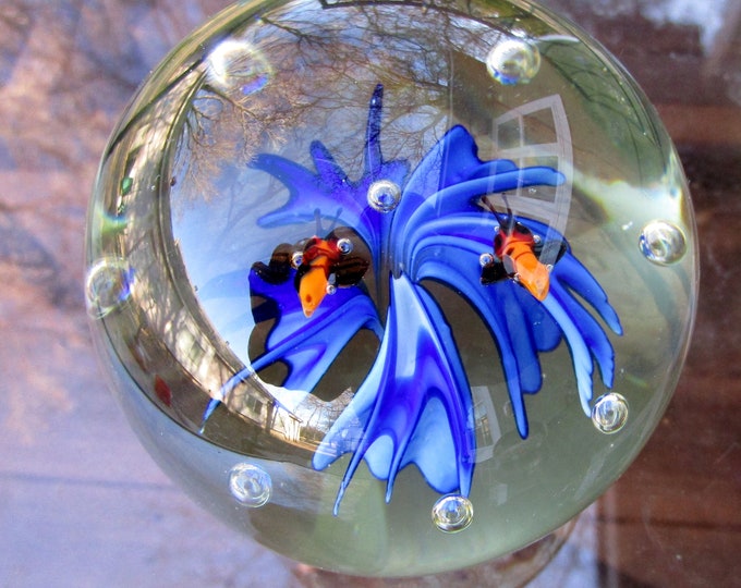 Blue Flower Glass Art Paper Weight Silvestri Glass Art Etsy