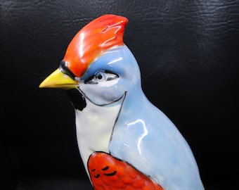 German Porcelain Bird Lusterware Bird on Branch 10" Tall Figure