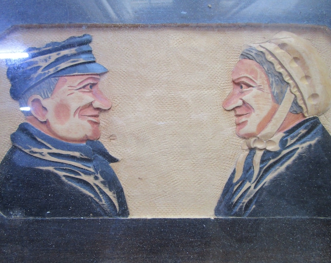 Featured listing image: Folk Art Carved Tray Man and Woman Sailor and Wife Rustic Decor Seafarer Artist signed