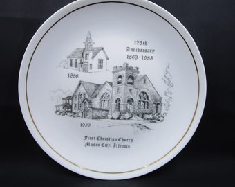 First Christian Church Mason City Illinois Commemorative 125th Anniversary 8 1/2" Plate 1863-1988