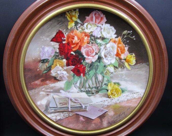 Featured listing image: WL George “Roses” Plate, Vieonne Morley, 1988 Flowers of Your Garden series, First Issue Framed Still Life