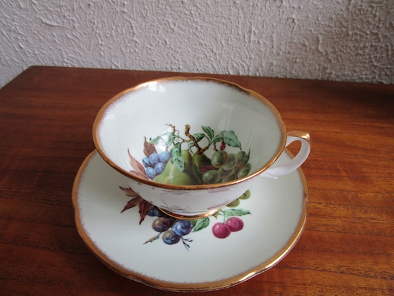 Royal Grafton Tea Cup and Saucer Fruit Theme 6 ounce cup Mad Hatter Tea Party