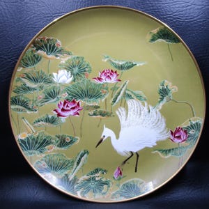 Egret and Water Lilly, Franklin Mint Birds and Flowers of The Orient, Naoka Nobata 1979