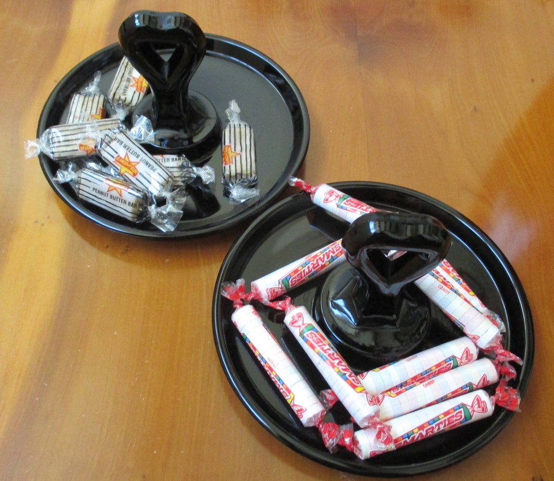 Black Amethyst Glass Candy Dish Depression Glass Heart Handle Round