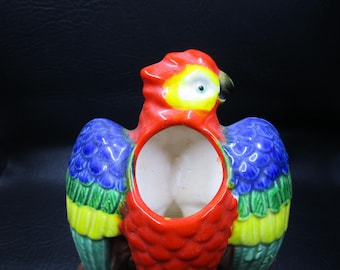 Colorful Parrot Vase Japanese Majolica 6 1/2" Tall