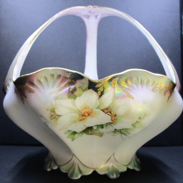 Antique R S Prussia Art Nouveau Bon Bon Bowl Candy Dish With Tri-Handle Germany Early 1900s