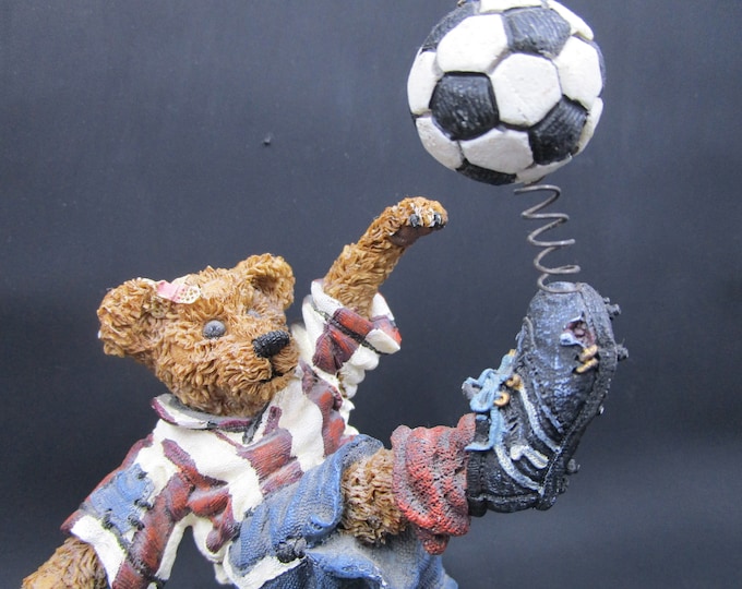 Featured listing image: SOCCER theme Boyds Collection "Rocky Bruin Score Score Score" Boyds 1998 Cast Resin #228307, Bear Figure, Sports Theme Collectible Figure