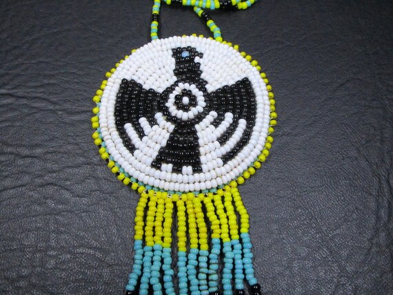 Beaded Thunderbird Medallion Native American Seed… - image 3