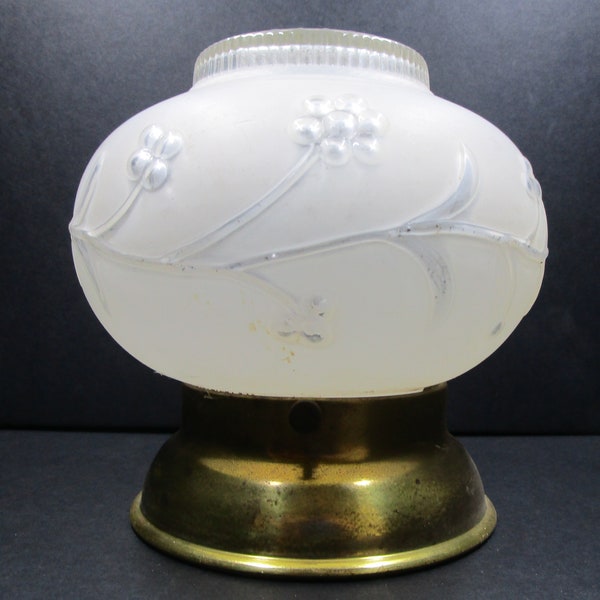 Vintage Light Fixture Flower Leaf Replacement Globe Light Cover ~3 1/4" Fitter Rim, Frosted & Clear Shade on Brass Base
