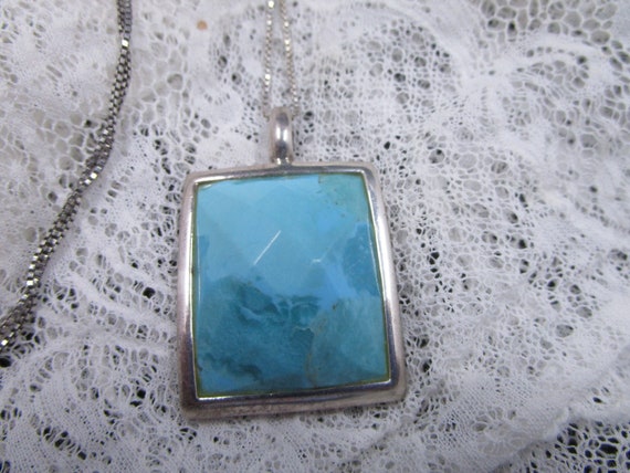 Necklace With Turquoise Faceted Stone 925 Silver … - image 5
