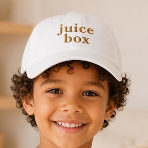 Baseballkappe für Jugendliche, Juice Box-Design, Stickerei in Altgold, passendes Dad-Cap-Konzept