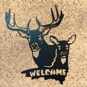WELCOME (deer & baby) wall art, metal art, metal wall art, metal wall decor, metal wall art sign, metal signs