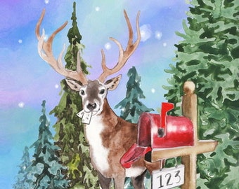 Mail Carrier Postcard - Deer Eating Letters at Mailbox - Postal Greetings