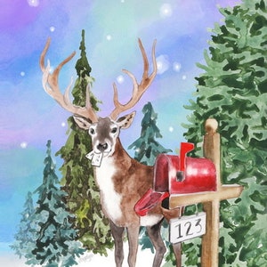 Mail Carrier Postcard - Deer Eating Letters at Mailbox - Postal Greetings