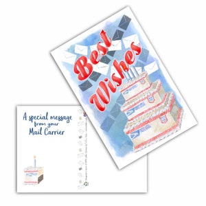 Best Wishes Cake - Mail Carrier Postcard - Postal Greetings 4”x6”