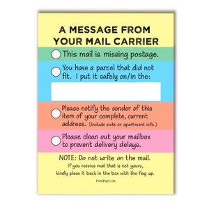 Sticky Note Pad for Mail Carriers - 3 x 4” - Mail Courtesy Message - Post-it® Note - Multiple Colors