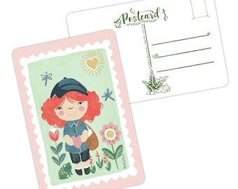Mail Lady & Froggy Friend Postcards - Set of 5 Standard Postcards - Extra Sturdy - 4x6" 17.5Pt