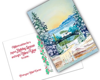 Over the River - Mail Carrier Postcard with Mail Truck and Snowy Valley - Postal Greetings 4”x6”