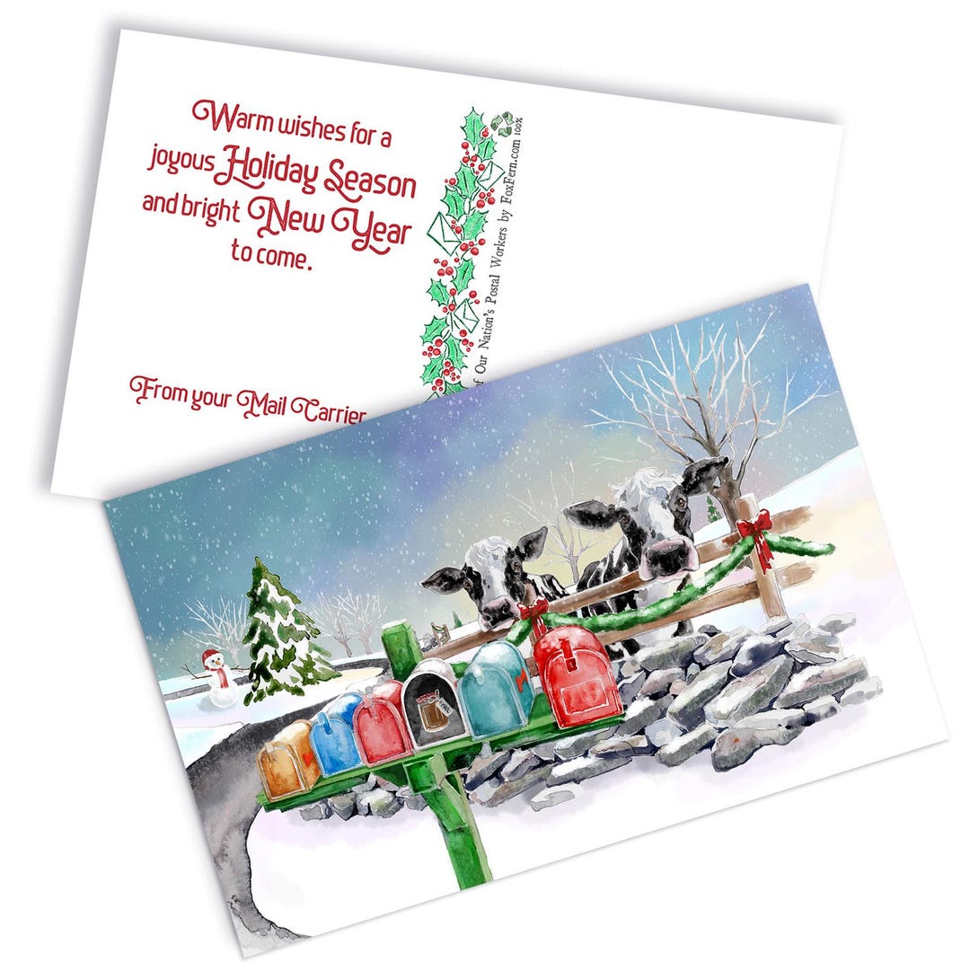 Holiday Postcards for Mail Carrier: Cows & Mailboxes (4x6) - Etsy