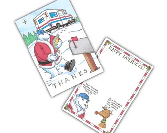 Deliver Me! - Terry Flippo Art - Postal Polar Bear - Thank You Cards for Mail Carriers - Postal Greetings 4”x6”