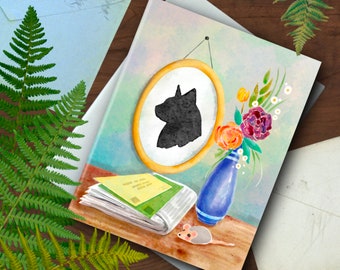 Pet Sympathy Card for Cat Families - Mail Themed Pet Condolence Notecard - Kitty Portrait w/ Mail & Toy Mouse - 4.25” x 5.5" - A2 Card Size