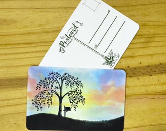 Blank Postcards - Watercolor of a Willow Tree at Sunset w/ Mailbox - Postcrossing - Textured Paper - 4x6