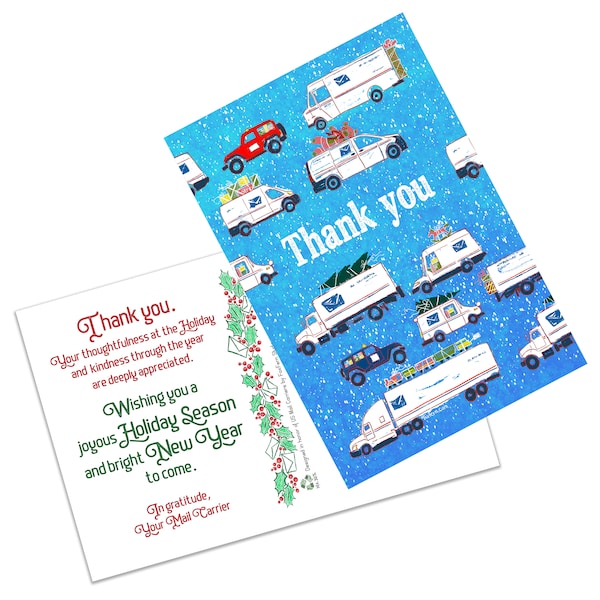 VALUE - Thank You - Special Delivery Mail Vehicle Postcards - Holiday Cards for Mail Carriers - Postal Greetings 4”x6”