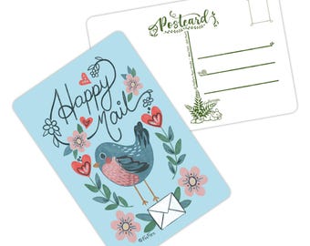 Bluebird Folk Art Postcards - Set of 5 Standard Postcards - Extra Sturdy - 4x6" 17.5Pt