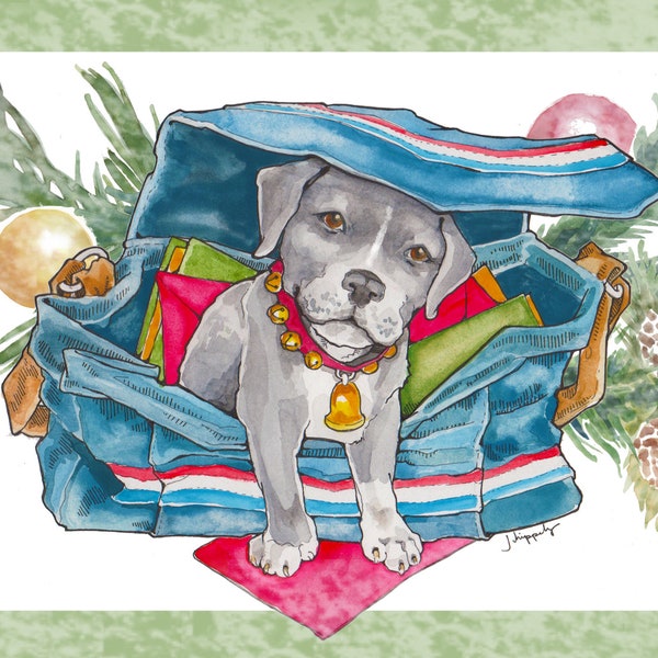 Letter Carrier Holiday Postcards - Cute Puppy in Mailbag Satchel - Mailman Thank You Cards