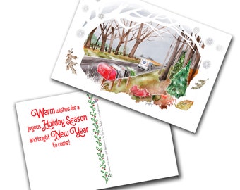 Mail Carrier Holiday Postcard -Winter Rural Route - Postal Greetings