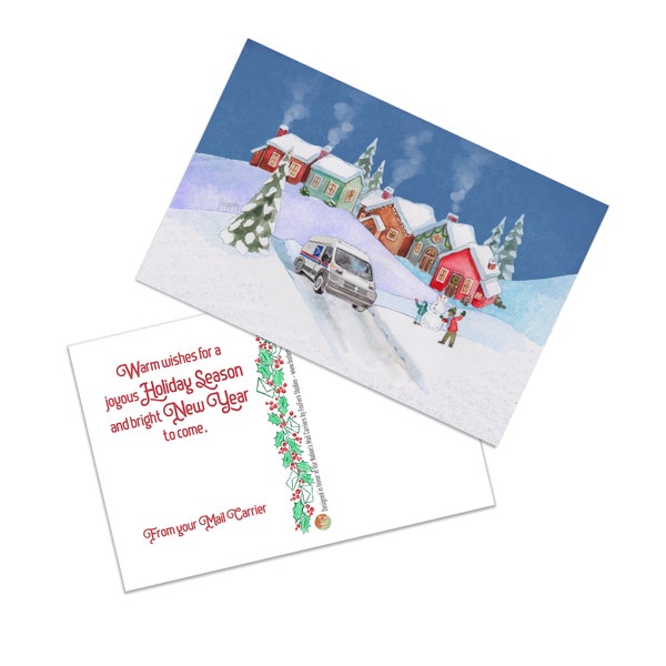 Village Delivery - Mail Carrier Holiday Postcard with ProMaster Mail Vehicle - Postal Greetings 4”x6”