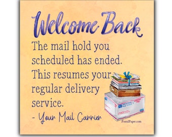 Sticky Note Pad for Mail Carriers - 3 x 3” - Mail Hold End Notice Welcome Back - Post-it® Note - Warm Yellow Color