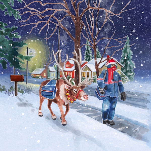 Auxiliary Assistance Reindeer - Mail Carrier Christmas Postcard - Postal Greetings 4”x6”