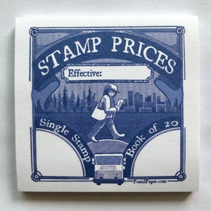 Stamp Price Change Notice - Sticky Note Pad for Mail Carriers - 3 x 3” - Post-it® Notes - Blue and White Version