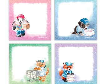 Sticky-Note Pads for Mail Carriers - Cute Postal Animals - MIXED PACK of 4 Post-it® Notes
