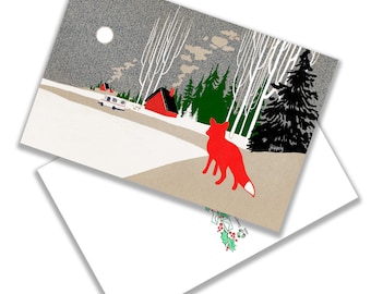 Blank Postcard - Winter Scene with Fox - Mail Themed Postcard  - 4”x6”