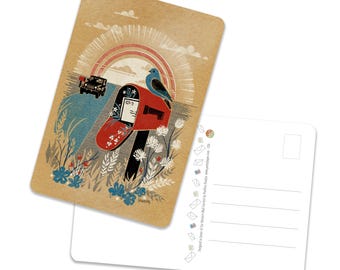 Blank Postcards - Rural Scene with Mailbox, Jeep and Birds 4x6 - Rounded Corners - Premium Card Stock