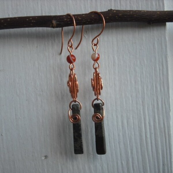 Gemstones - Copper Earring - Free Shipping