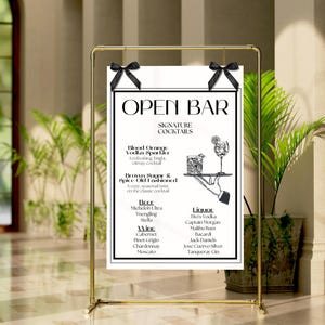 Plantilla de letrero de menú de bar de bodas Art Deco personalizable / Descarga editable e imprimible / Diseño clásico minimalista / Varios tamaños disponibles