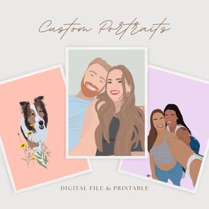 Retrato personalizado, Retrato personalizado de animal de estimação, Imagem de desenho animado, Arte plana, Arte sem rosto, Impressão digital, Foto de família personalizada, Presente para amigo