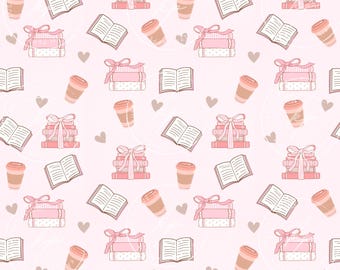 Books and Coffee Seamless Pattern: Book Lover Bookish Digital Paper PNG Download