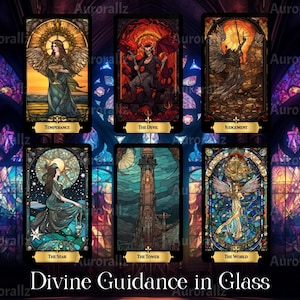 Gebrandschilderd glas tarotdek, glas-in-loodkunst, 78 tarotkaarten, tarotkaart met gids, gebrandschilderd glas, spirituele lezing, uniek tarotspel