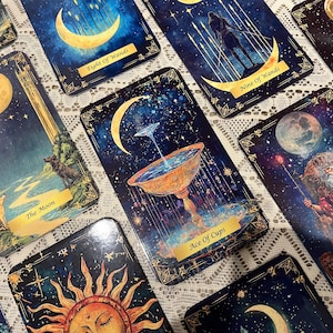 Maantarotkaarten, kosmisch tarotdeck 78 kaarten, hemels thema, optionele gids en doos, spirituele gaven, paranormale lezing, uniek tarotdeck
