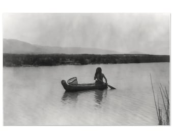 Native Fishing North California Canoe Vintage Photograph