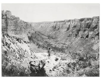 Native Crow Overlooking Canyon Vintage Photograph