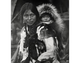 Native American Eskimo Mother and Child Vintage Photography