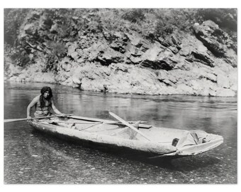 Yurok Native American Canoe Landscape Vintage Photograph